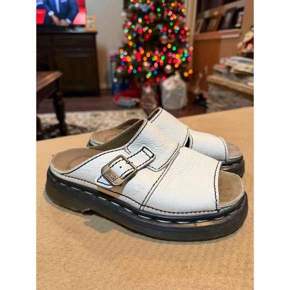 Dr Martens White Leather Buckle Slide Sandals Womens Size 5 Chunky Platform